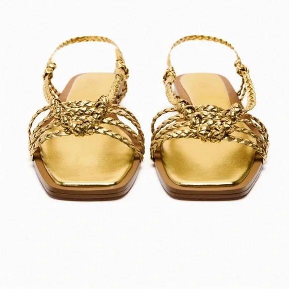 Zara Gold Braided Sandals - Picture 4 of 9